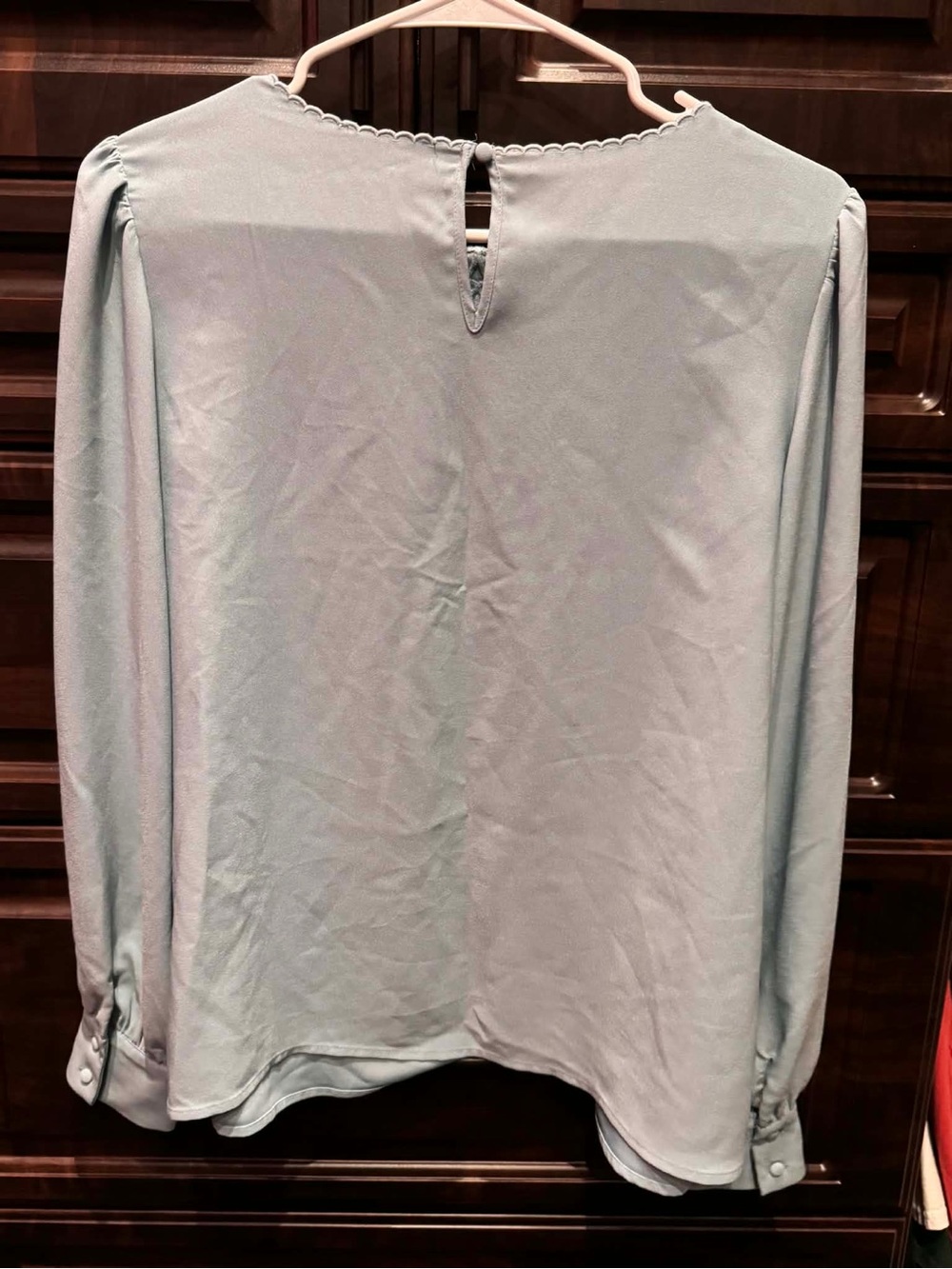 Rachel Zoe Pale Blue Lace-Yoke Long Sleeve Blouse MEDIUM - Picture 3 of 4
